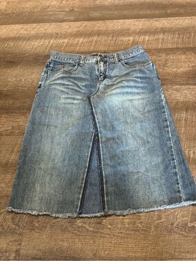 Express Vintage Denim Midi Skirt with Front Slit